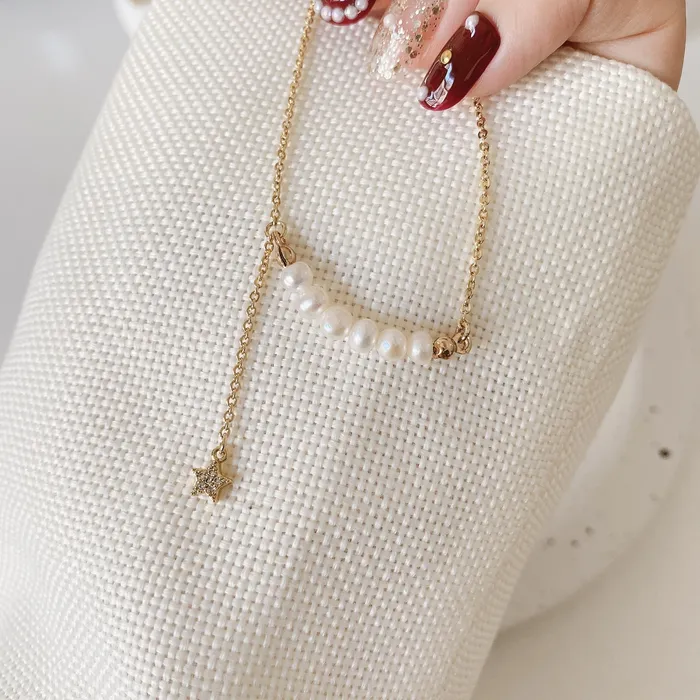 Necklaces Gold Pearl Line Necklace Refined by AnnaKaci Necklaces Gold Pearl Line Necklace Refined by AnnaKaci
