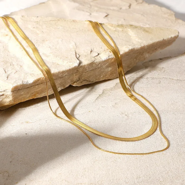 Necklaces Refined by AnnaKaci Flat Snake Chain Double Layered 18K GoldPlated Necklace