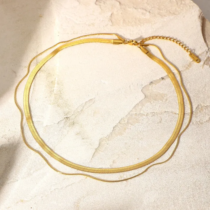 Necklaces Refined by AnnaKaci Flat Snake Chain Double Layered 18K GoldPlated Necklace Necklaces Refined by AnnaKaci Flat Snake Chain Double Layered 18K GoldPlated Necklace