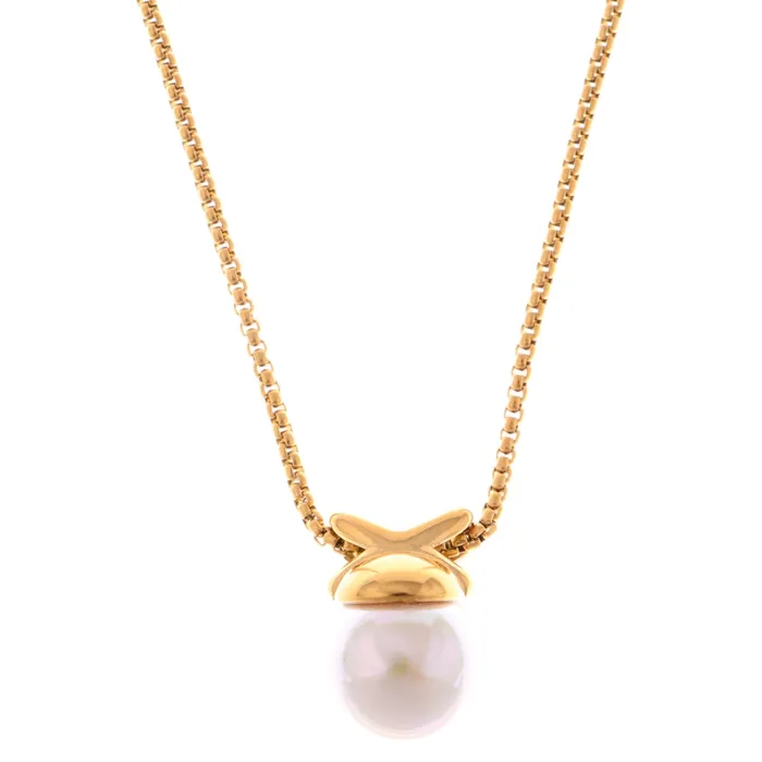 Necklaces Refined by AnnaKaci Gold Tone Pendant Necklace with Faux Pearl Drop and X Charm