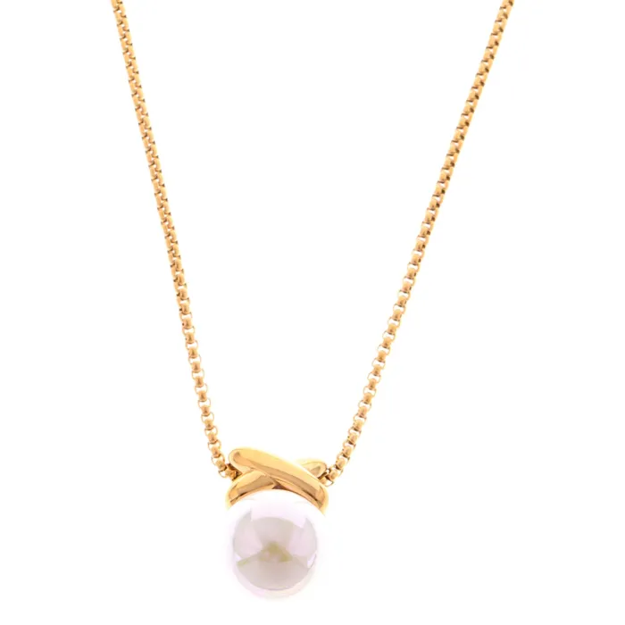 Necklaces Refined by AnnaKaci Gold Tone Pendant Necklace with Faux Pearl Drop and X Charm Necklaces Refined by AnnaKaci Gold Tone Pendant Necklace with Faux Pearl Drop and X Charm
