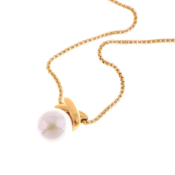 Necklaces Refined by AnnaKaci Gold Tone Pendant Necklace with Faux Pearl Drop and X Charm Necklaces Refined by AnnaKaci Gold Tone Pendant Necklace with Faux Pearl Drop and X Charm