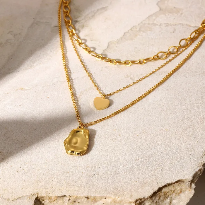 Necklaces Refined by AnnaKaci Triple Layered Gold Chain Necklace with Pendants