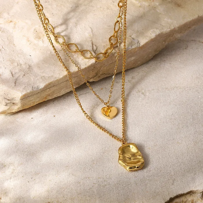 Necklaces Refined by AnnaKaci Triple Layered Gold Chain Necklace with Pendants