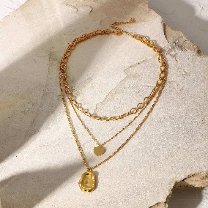 Necklaces Refined by AnnaKaci Triple Layered Gold Chain Necklace with Pendants