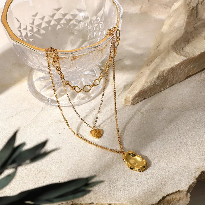 Necklaces Refined by AnnaKaci Triple Layered Gold Chain Necklace with Pendants