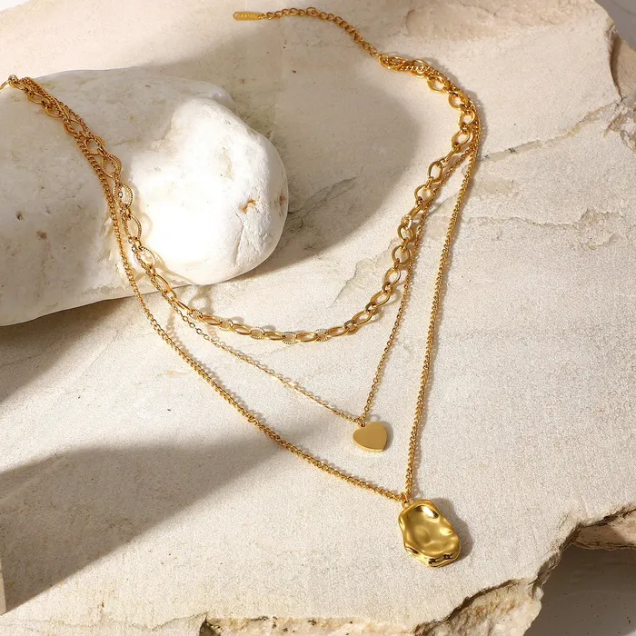 Necklaces Refined by AnnaKaci Triple Layered Gold Chain Necklace with Pendants