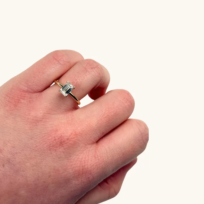 Rings Happy Jewelers 108 Emerald Lab Diamond Engagement Ring with Hidden Halo