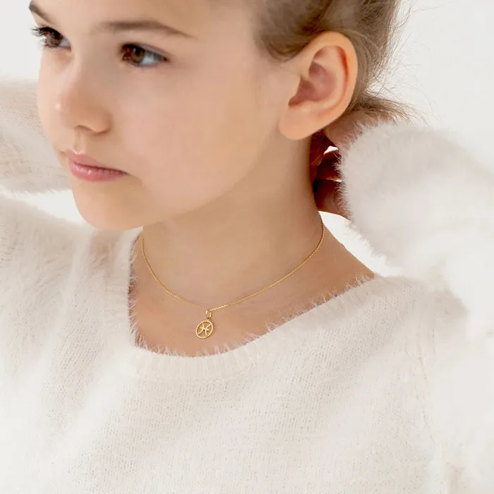 Split Necklaces 14k Gold Zodiac Coin Pisces Kids Childrens Girls PendantNecklace
