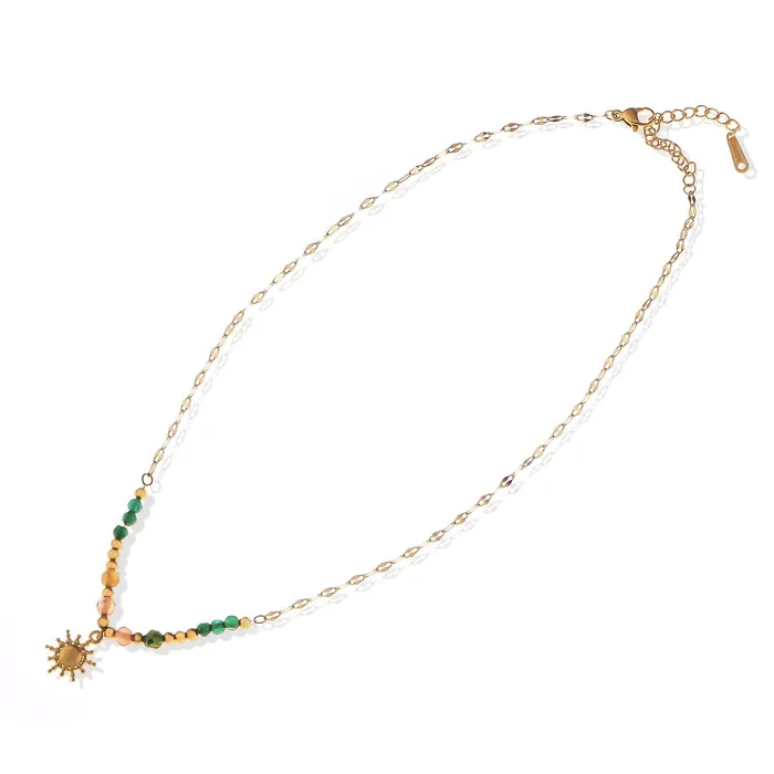 Womens Stainless Steel Beaded Necklace with 18K Gold Plated Sun Pendant Adjustable Chain Unique Design with Colorful Beads ALILANGCOM Necklaces Womens Stainless Steel Beaded Necklace with 18K Gold Plated Sun Pendant Adjustable Chain Unique Design with Colorful Beads ALILANGCOM Necklaces