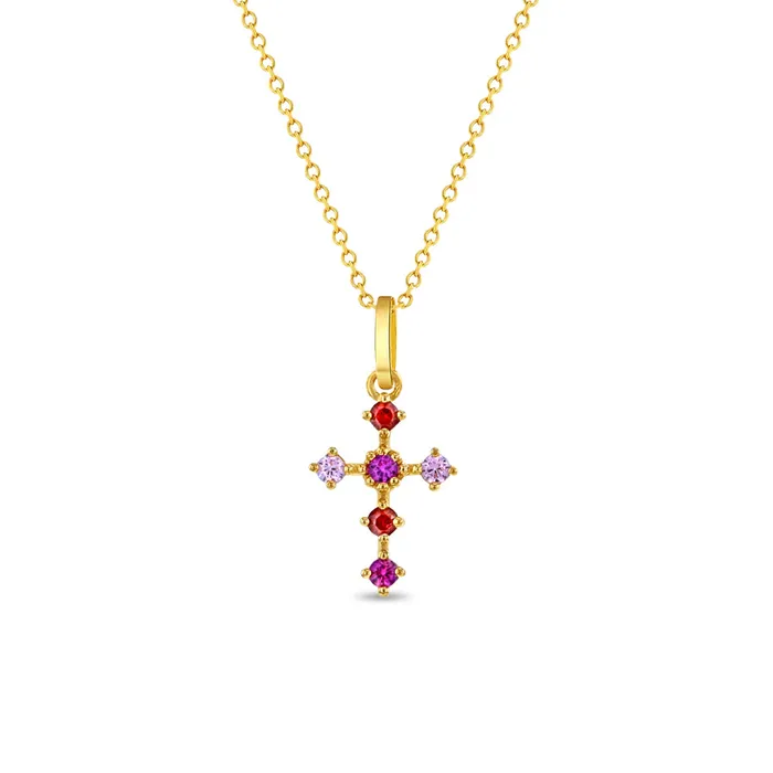 Womens Necklaces 14k Gold Cross Fuchsia Cubic Zirconia Womens PendantNecklace 1618 Necklaces
